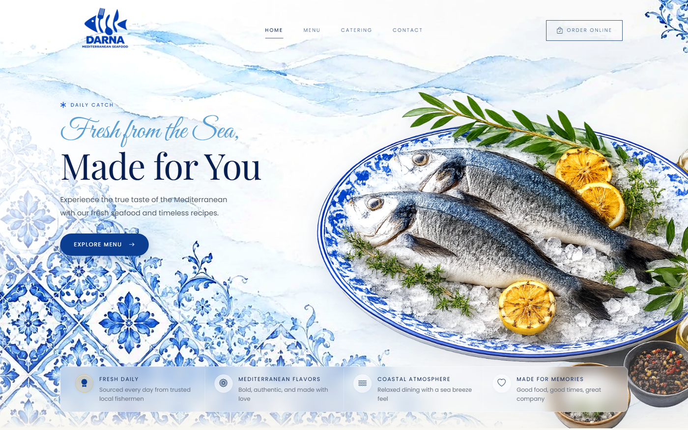 Darna Mediterranean Seafood — website by Ascendra